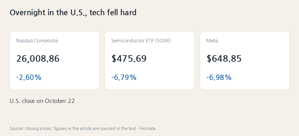 Overnight in the U.S., tech fell hard