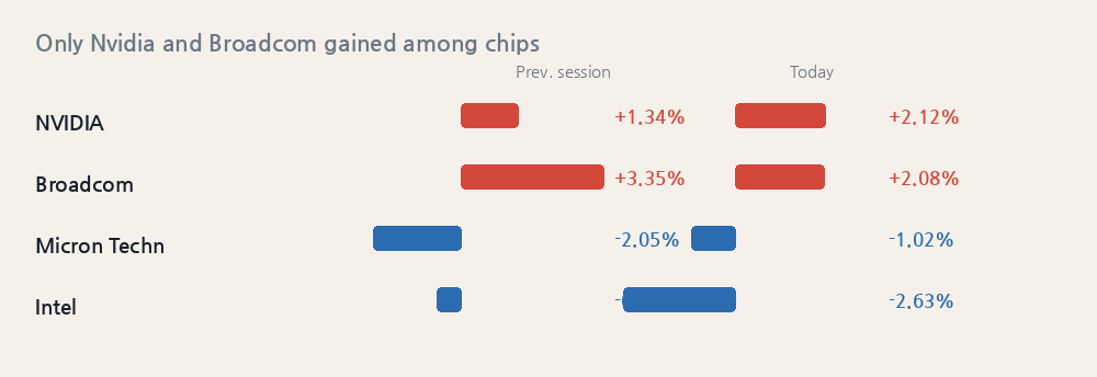 Only Nvidia and Broadcom gained among chips